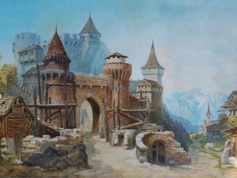 1826-Carlo Brioschi - Fortezza antica nel paesaggio alpino